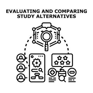 Evaluating and comparing alternatives, study options and research Stock Illustration