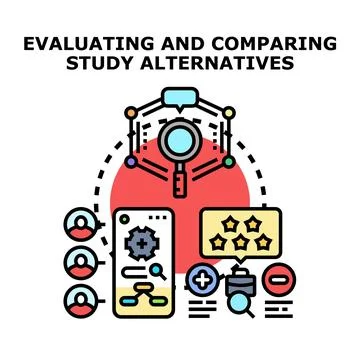 Evaluating and comparing alternatives, study options and research Stock Illustration
