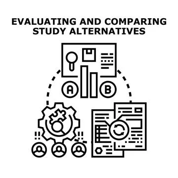 Evaluating and comparing study alternatives flat vector concept Stock Illustration