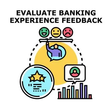 Evaluating banking experience feedback with rating and chart Illustrazione stock