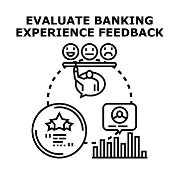 Evaluating banking experience feedback with rating and chart Stock Illustration