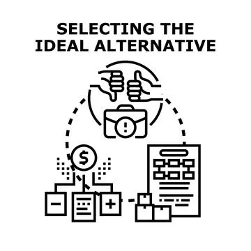 Evaluating business choices selecting ideal alternative solutions 库存插图
