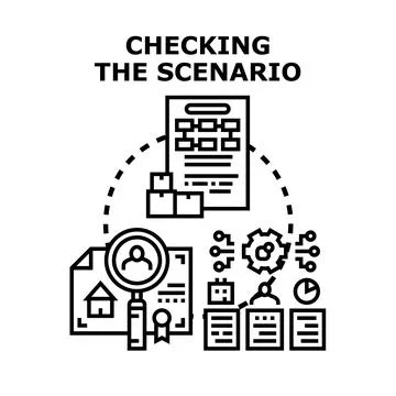 Evaluating business strategy scenario planning and analysis Illustrazione stock