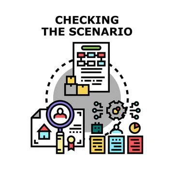 Evaluating business strategy scenario planning and analysis 库存插图