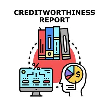 Evaluating creditworthiness report analyzing financial data concept Stock Illustration