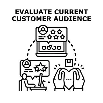 Evaluating current customer audience feedback with online reviews Stock Illustration