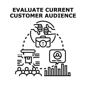 Evaluating current customer audience marketing strategy concept 스톡 일러스트