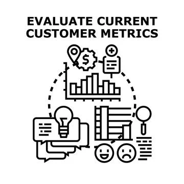 Evaluating current customer feedback and business metrics Illustrazione stock