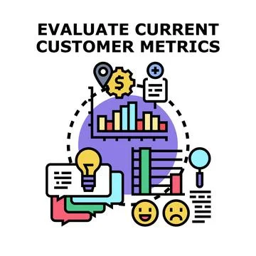 Evaluating current customer feedback and business metrics 스톡 일러스트
