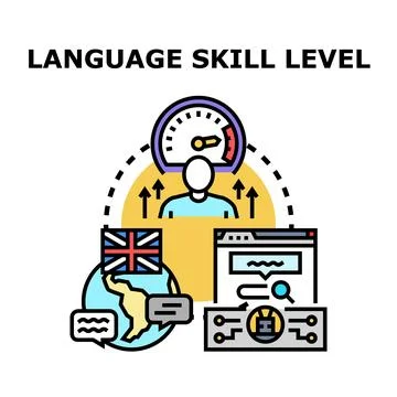 Evaluating language skill level and global communication ability Stock Illustration