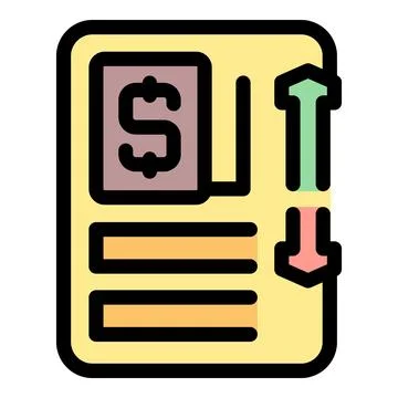 Evaluating money transfer with increasing and decreasing arrows on document Stock Illustration