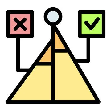 Evaluating options, pyramid chart symbolizing decision making process with .. イラスト素材