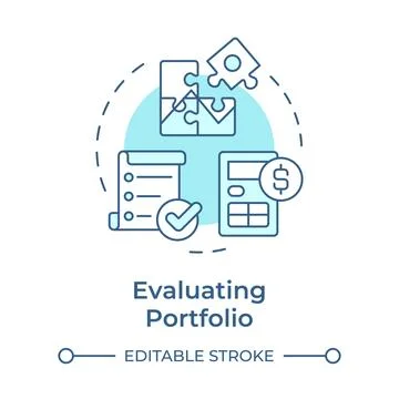 Evaluating portfolio soft blue concept icon Illustrazione stock