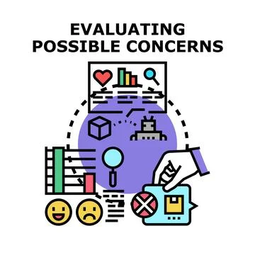 Evaluating possible concerns analyzing risks and potential problems Stock Illustration