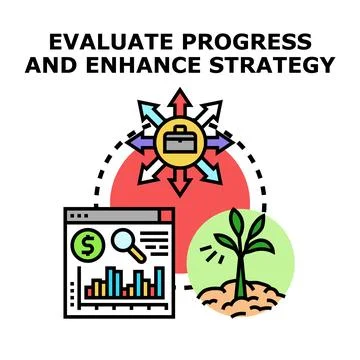 Evaluating progress and enhancing strategy business concept Stock Illustration