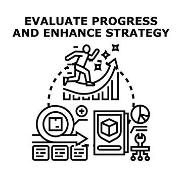 Evaluating progress and enhancing strategy concept Stock Illustration