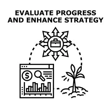 Evaluating progress and enhancing strategy business concept Stock Illustration