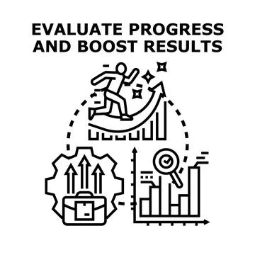Evaluating progress boosting business results concept illustration Stock Illustration