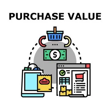 Evaluating purchase value and consumer spending concept Illustrazione stock