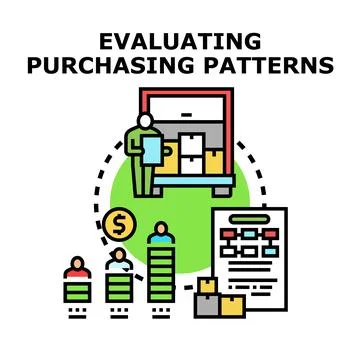 Evaluating purchasing patterns business analysis process Stock Illustration