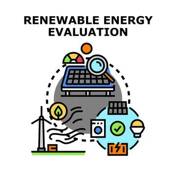 Evaluating renewable energy sources and sustainable development Stock Illustration