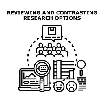 Evaluating research options and contrasting data analysis Stock Illustration