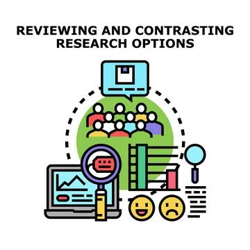 Evaluating research options and contrasting data analysis Stock Illustration