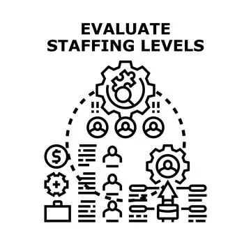 Evaluating staffing levels optimizing business strategy allocating resources Stock Illustration