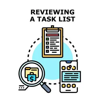 Evaluating task list for business planning and progress Stock Illustration