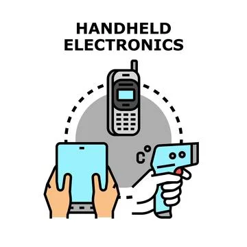 Evaluating various handheld electronic devices and technology concepts Illustrazione stock