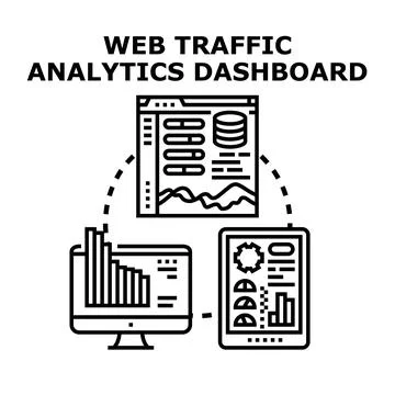 Evaluating web traffic analytics dashboard data management Stock Illustration