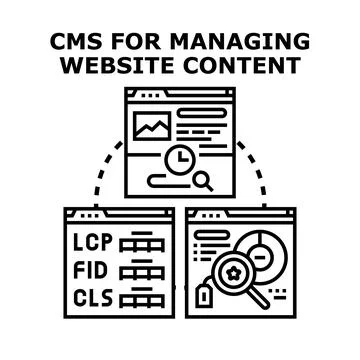 Evaluating website content management system performance optimization Stock Illustration