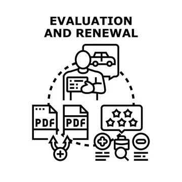 Evaluation and renewal process for vehicle documents Ilustración de archivo