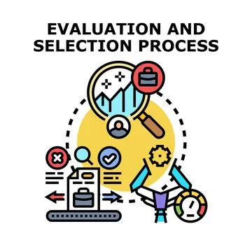 Evaluation and selection process strategy flat icon concept Stock Illustration