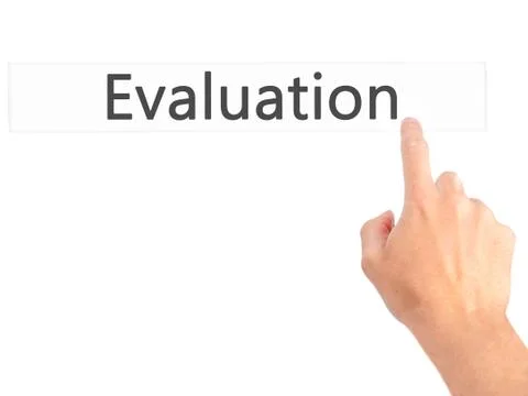 Evaluation - Hand pressing a button on blurred background concept on visual s Stock Photos