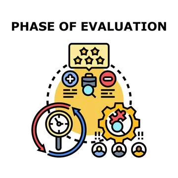 Evaluation phase process analyzing business performance and feedback Stock Illustration