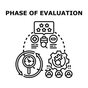 Evaluation phase process analyzing business performance and feedback Stock Illustration