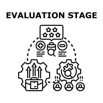 Evaluation stage process, project assessment, business plan reviewing 스톡 일러스트