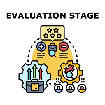 Evaluation stage process, project assessment, business plan reviewing 스톡 일러스트