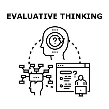 Evaluative thinking process analyzing data for assessment Stock Illustration