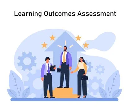 Evaluators celebrate a successful learning outcomes assessment. Illustrazione stock