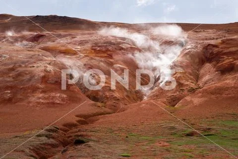 Evaporation in the geothermal valley, Leirhnjukur, Iceland Stock Photos