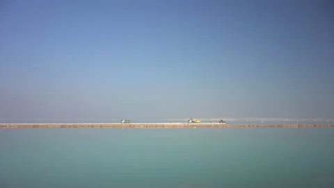 Evaporation ponds being constructed on the Dead Sea, Israel Stock Footage 230105222