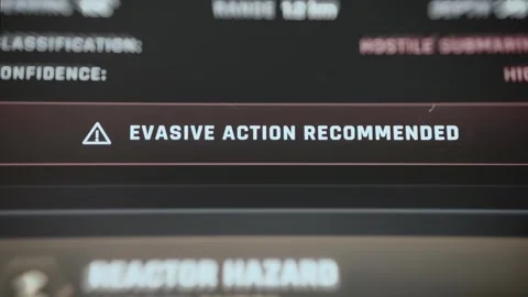 Evasive Action Recommended Warning On Tactical Submarine Display 4K Stock Footage 341845352