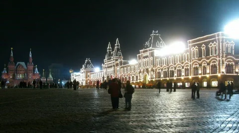 Even night in red square of packed people Stock Footage 436479