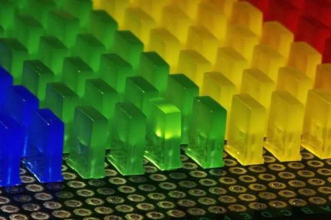 Even rows of low-power LEDs in rectangular plastic cases with a single lumino Stock Photos