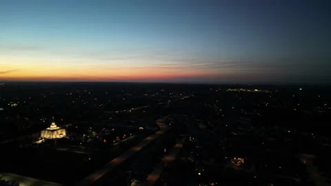 Evening aerial pan to Alberta Temple (right-to-left) Stock Footage 219567498