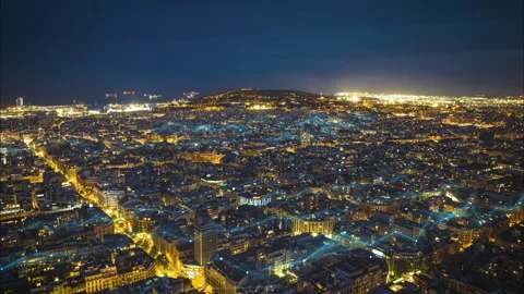 Evening aerial panoramic hyperlapse footage of metropolis. Forwards fly above 스톡 동영상 248544057