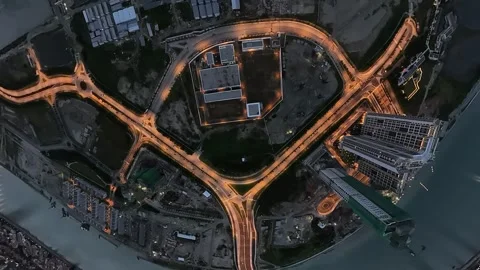 Evening aerial perspective of an urban intersection Stock Footage 339827838