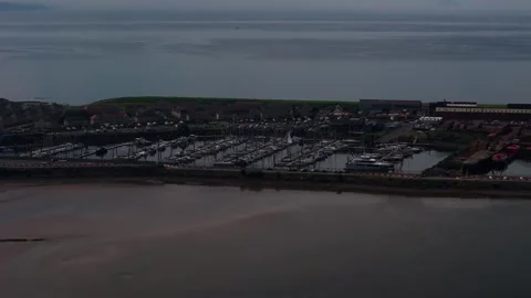 Evening Aerial View Over Troon Marina And Coastal Harbour Video stock 337782678